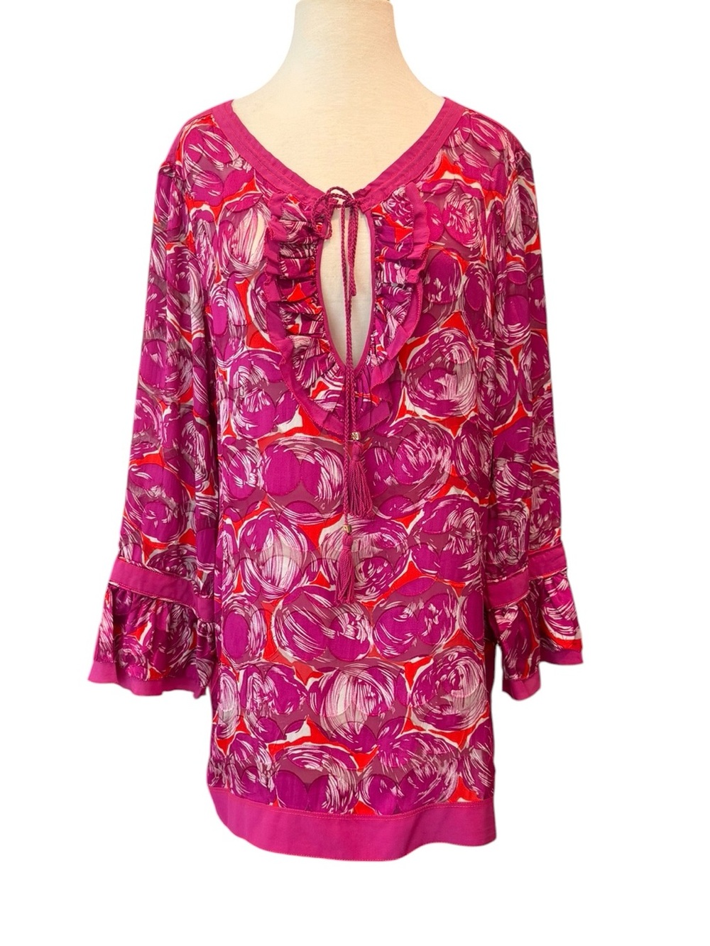 Tory Burch Gwenna Wild Orchid Silk Tunic Top Size 12